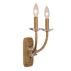 Atella 2-Light Ashen Gold Wall Sconce with Faceted Crystal Accents