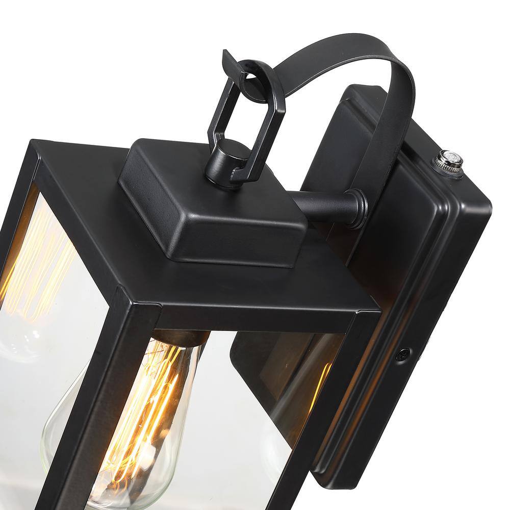 Matte Black Medium Outdoor Lantern Sconce with Clear Glass