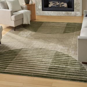 Astra Machine Washable Ivory Olive 9 ft. x 12 ft. Graphic Contemporary Area Rug