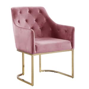 Glam Tufted Pink Accent Chair with Velvet Cushions and Openwork U-Shaped Base