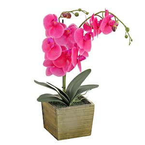 21 in Artificial Floral Arrangements Orchid in Wooden Box- Color: Purple