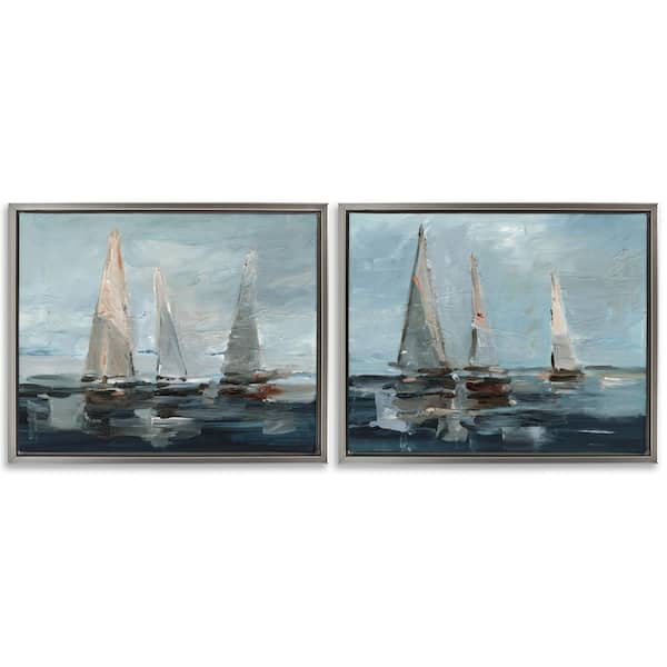 Stupell Industries Sailboat Seascape Impressions by Ethan Harper 2-Pieces Gray Floater Frame Coastal Graphic Art Print 17 in. x 21 in.