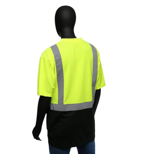 S, Hi Vis Tee Shirt Yellow Silver® Hi Vis Viz Round Crew Neck Short Sleeve T-Shirt Men High Visibility Work Safety Security Reflective Two Tone Breathable Workwear Top