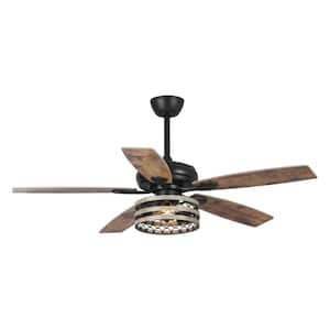 Toronto 52 in. Farmhouse Indoor 5-Blade Black Ceiling Fan with Remote Control and Light Kit