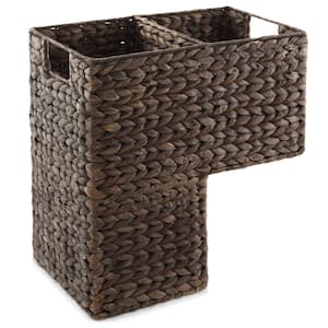 Brown Espresso 16 in. x 15.75 in. Wicker Hyacinth Decorative Basket Woven Stair Storage Bin w Handles for Staircase Step