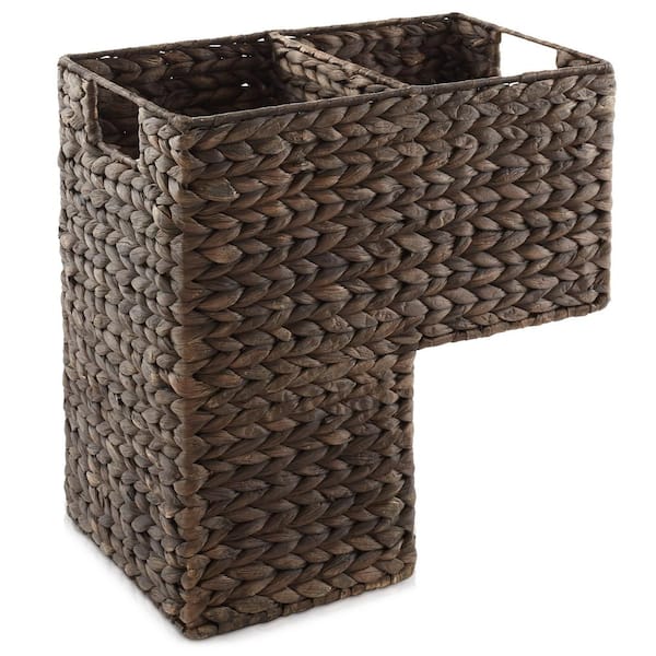 Casafield Brown Espresso 16 in. x 15.75 in. Wicker Hyacinth Decorative Basket Woven Stair Storage Bin w Handles for Staircase Step