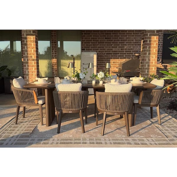 7-Piece Aluminum All-Weather Wicker Outdoor Dining Set with Cushion, Brown