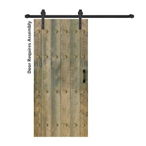 Mid-Century New Style 38 in. x 84 in. Aged Barrel Finished Solid Wood Sliding Barn Door with Hardware Kit
