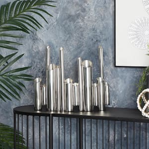 12 in. Silver Organ Pipe Tube Stainless Steel Metal Decorative Vase