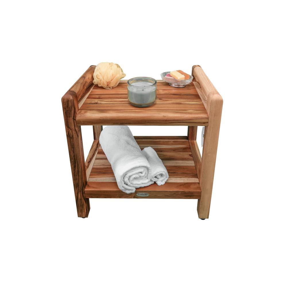 EcoDecors 20" Earthy Teak Shower Bench with Shelf