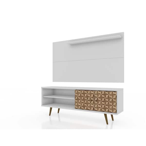 Luxor Liberty 63 in. White and 3D Brown Prints Particle Board Entertainment Center Fits TVs Up to 50 in. with Wall Panel