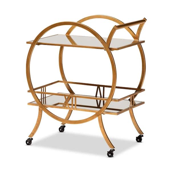 Baxton Studio Arsene Antique Gold 2-Tier Mobile Bar Cart