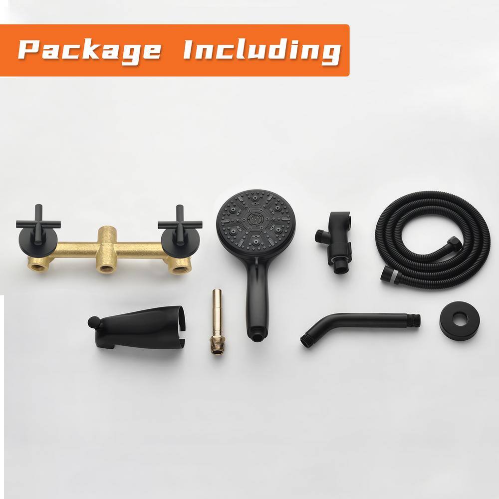 Matte Black Double Handle Wall Mounted Shower Faucet Set