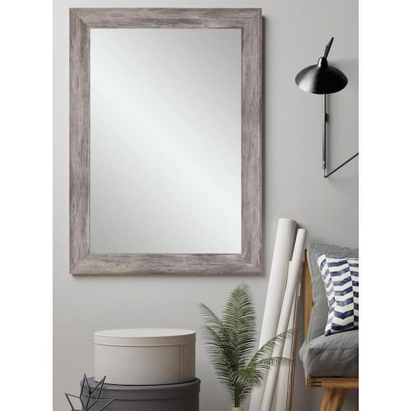 Brandtworks Weathered 33 In W X 51, Gray Framed Mirror For Bathroom