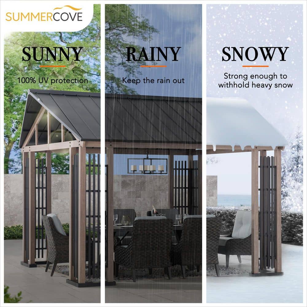 Sunjoy 11x13 ft Black Steel Hardtop Gazebo with Gable Roof
