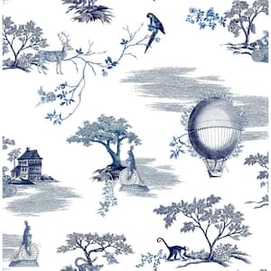 Whimsy Blue Fairytale Toille Novelty Vinyl Peel and Stick Wallpaper Roll