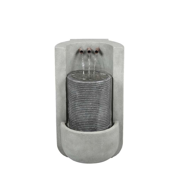 LuxenHome Cement Modern Semi-Round Outdoor Cascade Fountain with LED Light