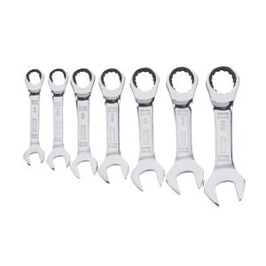Stubby Ratcheting SAE Combination Wrench Set (7-Piece)