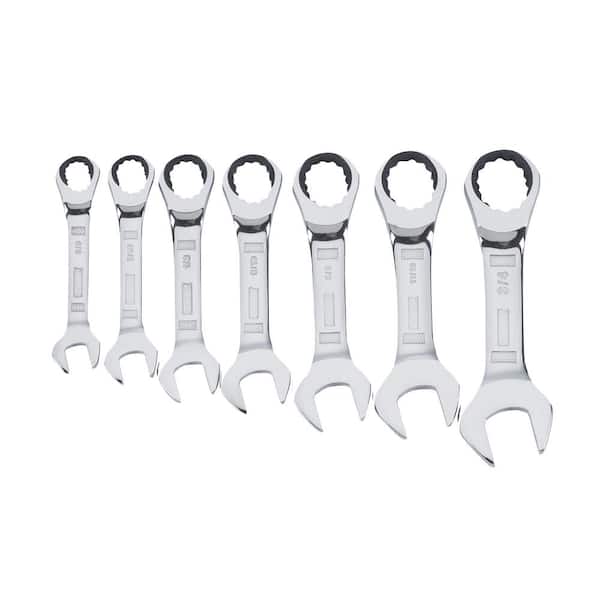 DEWALT Stubby Ratcheting SAE Combination Wrench Set (7-Piece)