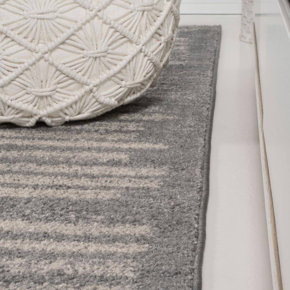 Gray and Cream Striped Synthetic Runner Rug, 2'-2" X 8'