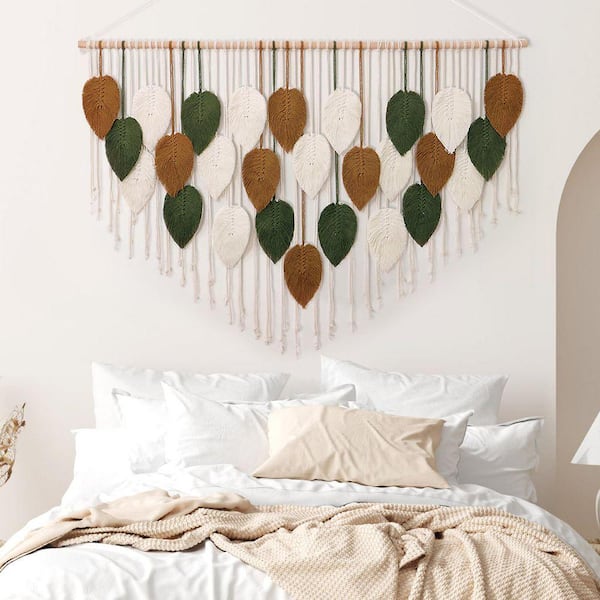 51.5 in. x 33.5 in. Multi-Colored Boho Macrame Leaf Wall Hanging