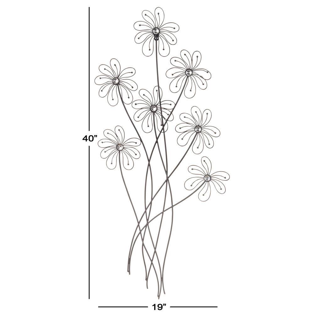 Black Metal 3D Wire Floral Wall Sculpture with Crystal Embellishments
