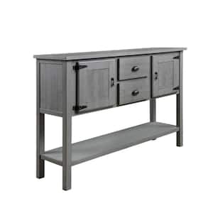 48 in. Antique Gray Rectangle Wood Retro Style Console Table with 2 Drawers and Cabinets