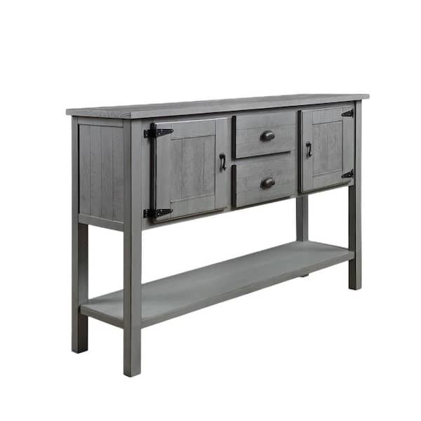 Aoibox 48 in. Antique Gray Rectangle Wood Retro Style Console Table with 2 Drawers and Cabinets