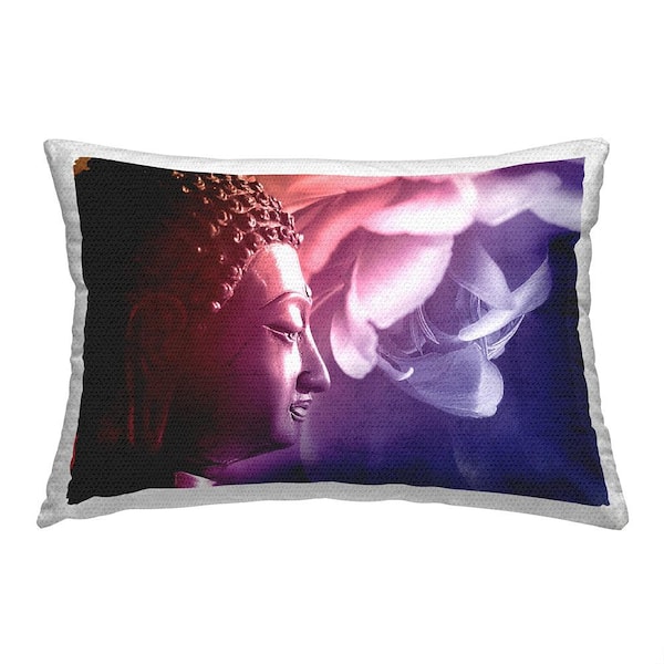 Stupell Industries Buddha and Flower Petals Purple Rectangular Outdoor Throw Pillow