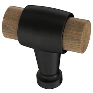 Liberty Modern Wood 1-3/16 in. (30 mm) Matte Black and Rustic Pine Cabinet Bar Knob