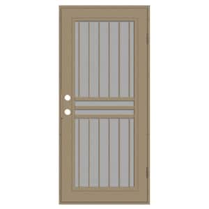 Plain Bar 30 in. x 80 in. Left-Hand/Outswing Desert Sand Aluminum Security Door with Charcoal Insect Screen