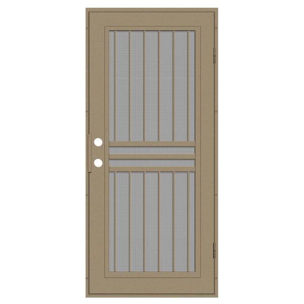 Unique Home Designs Plain Bar 32 in. x 80 in. Left-Hand/Outswing Desert Sand Aluminum Security Door with Charcoal Insect Screen
