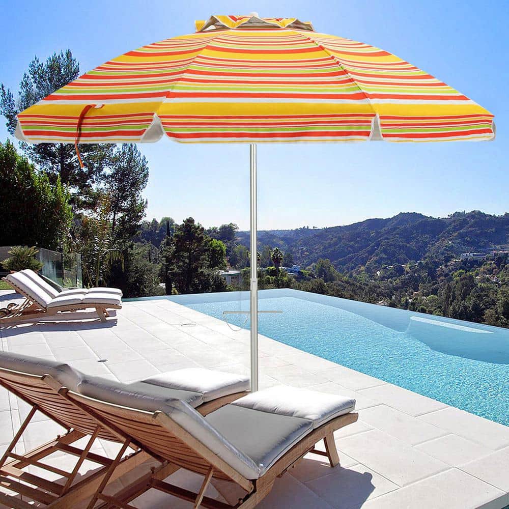 6.5 Feet Orange Striped Beach Umbrella with Fiberglass Ribs
