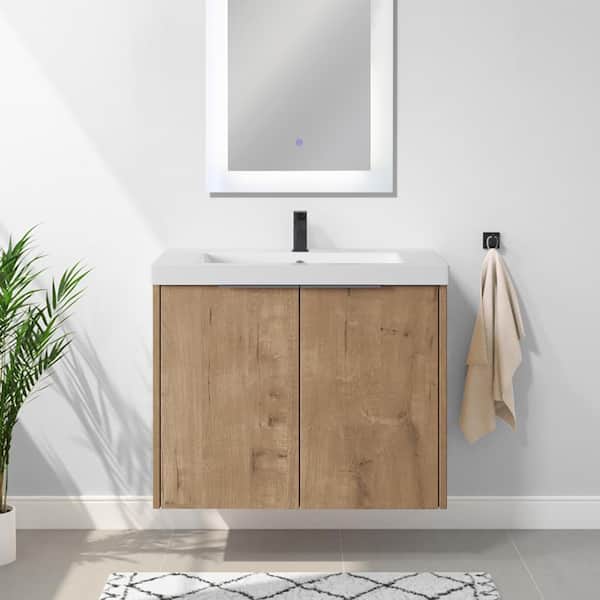 23-5/8 in. W x 18-1/8 in. D x 19-5/16 in. H Bath Vanity in Imitative Oak with White Resin Top