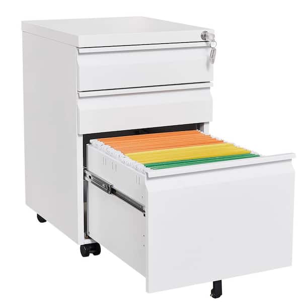 URTR White 3-Drawer Mobile File Cabinet, Under Desk Metal Rolling