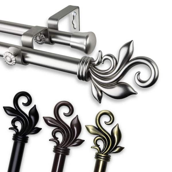 Rod Desyne 66 in. - 120 in. Telescoping Double Curtain Rod Kit in Black with Delilah Finial