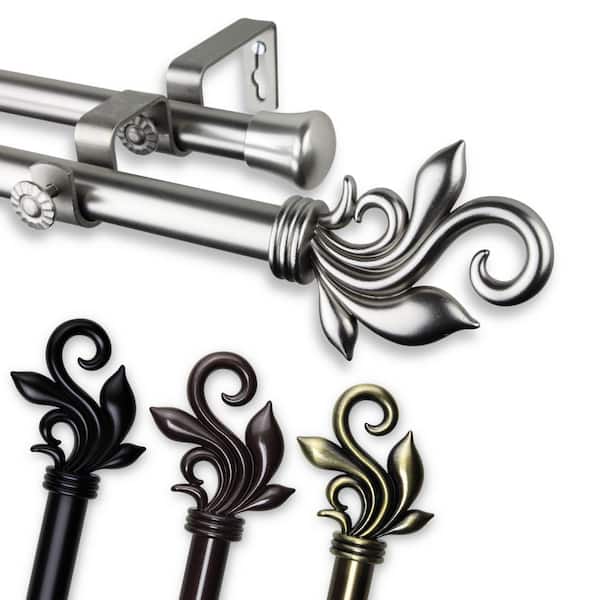 Rod Desyne 120 in. - 170 in. Telescoping Double Curtain Rod Kit in Satin Nickel with Delilah Finial