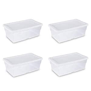 6 Quart Clear Stacking Closet Storage Tote Container with Lid (4 Pack)