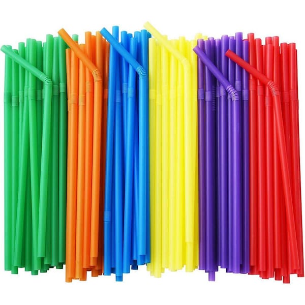 Solid Colors Multicolor Disposable Plastic Drinking Straws Flexible Bendy Design 500 Per Case for Parties