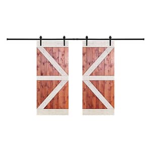 76 in. x 84 in. 12-Panel Contrast Honey White Color DK Series Paneled Wood Double Barn Door with Hardware Kit - HW Color