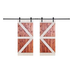 84 in. x 84 in. 12-Panel Contrast Honey White Color DK Series Paneled Wood Double Barn Door with Hardware Kit - HW Color