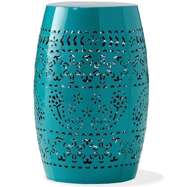 Unbranded Teal Round Outdoor Iron Side Table