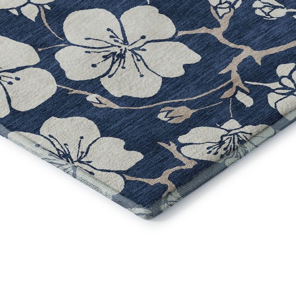 Mayfield Premium Machine Washable Abstract AMF1032 Navy 8 ft. x 8 ft. Round Rug