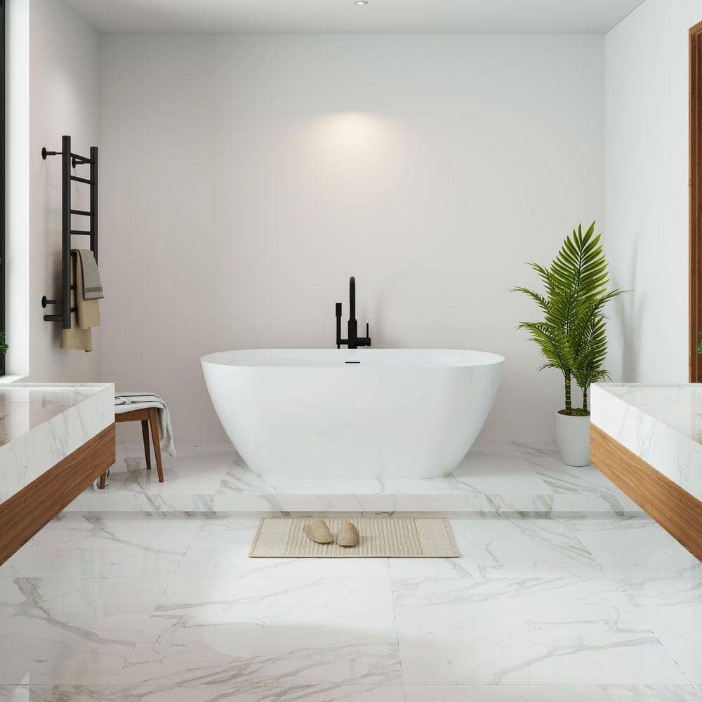 59 in. x 29.5 in. Acrylic Freestanding Soaking Bathtub with Overflow and Drain in Gloss White,  Brushed Nickel Cover price history on PriceWatchPro
