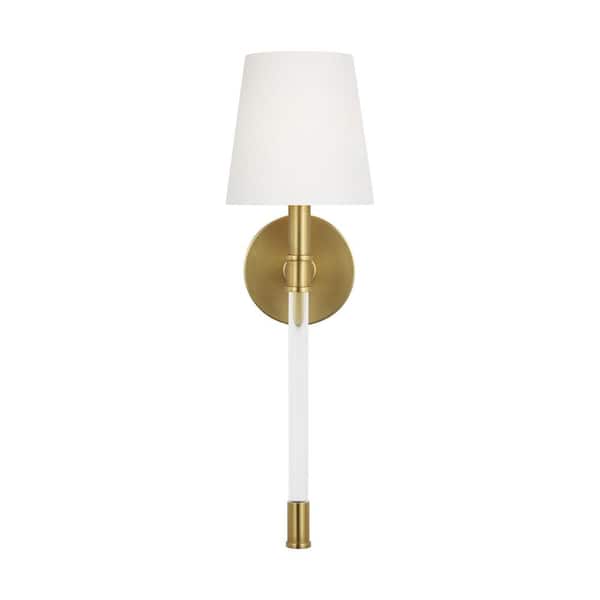 Hanover 1-Light Burnished Brass Wall Sconce with White Linen Fabric Shade