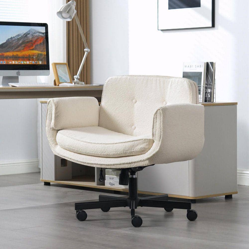 Cross-Legged Swivel Chair with Headrest and Armrests, Ivory