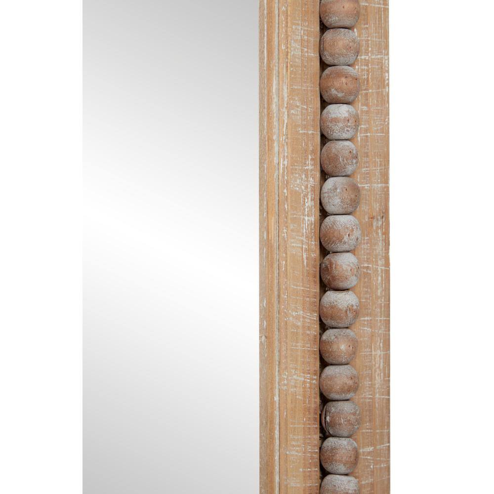 Light Brown Bohemian Wood Rectangular Wall Mirror with Beaded Detail