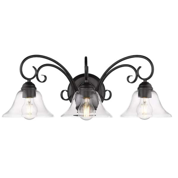 Golden Lighting Homestead 3-Light Black Bath Vanity with Clear Glass