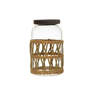 4.5 in. x 7.75 in. Boho Clear Glass Storage Canister with Acacia Wood Lid