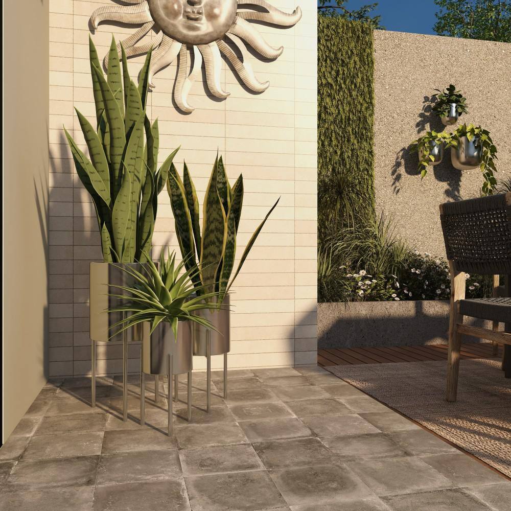 Elevated Trio Metallic Silver Iron Planters, Set of 3